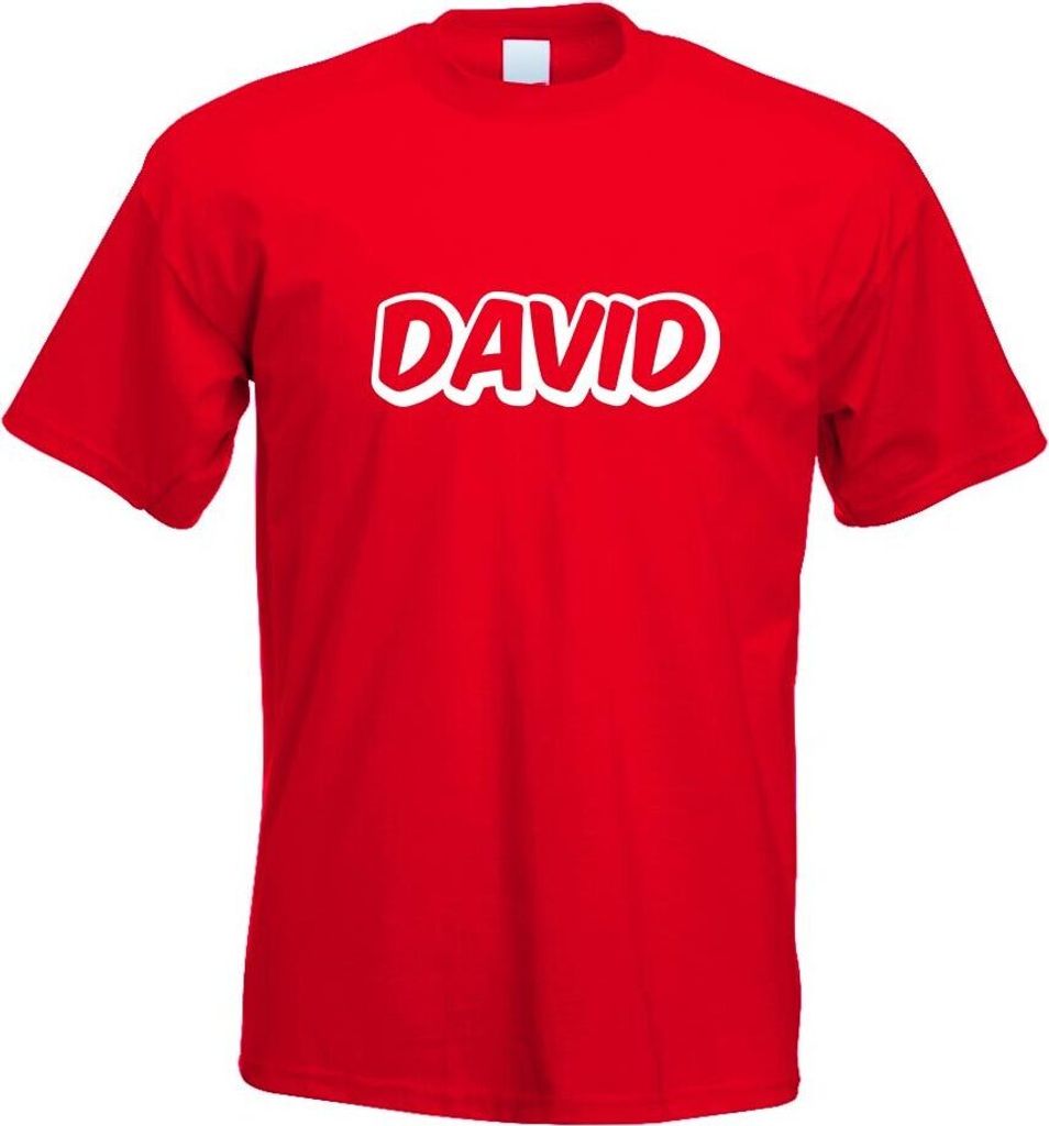 Kiwistar - T-Shirt - rot - David Vorname Jungen Motiv Bedruckt Funshirt Design Print - mit Motiv Bedruckt - Funshirt Design - Sport - Freizeit - He...