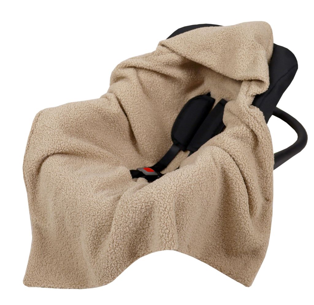 BabyLux Winter Einschlagdecke Bouclé 80x80 cm Kuschelige Babydecke für Autositz & Kinderwagen und Babyschale Decke mit Kapuze Bouclé - Beige