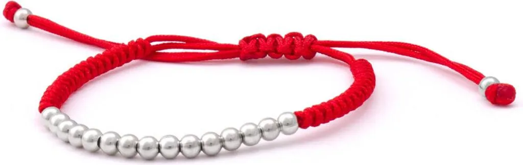 Bracelet Kabala Rouge et Perles Argentées AGB574 - Bijou de Protection