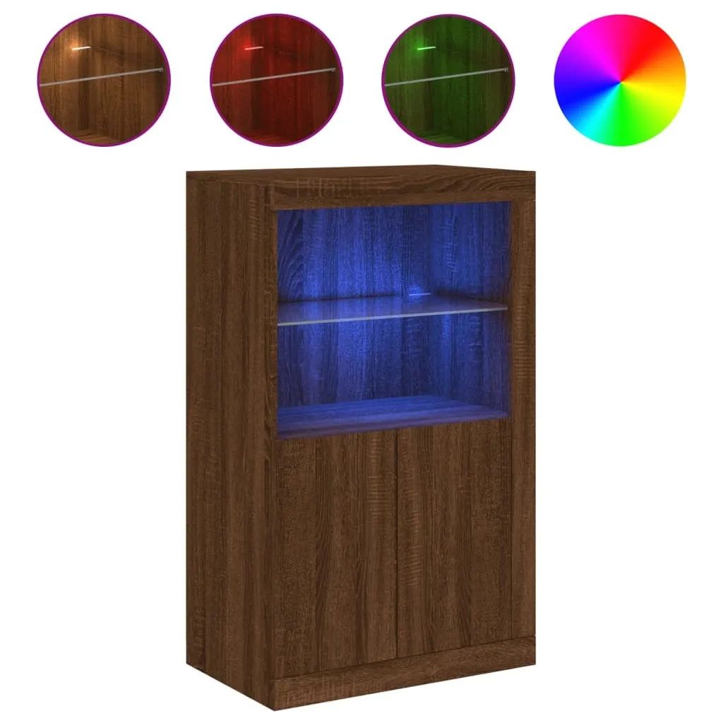 vidaXL Mobiletto laterale con luci LED in legno di quercia marrone