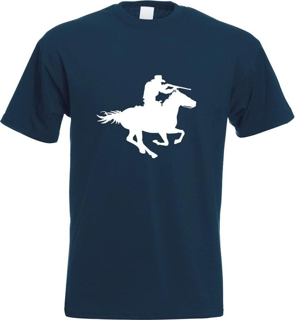 Kiwistar - T-Shirt - Navy - Cowboy mit Pferd schießen Motiv Bedruckt Funshirt Design Print - mit Motiv Bedruckt - Funshirt Design - Sport - Freize...