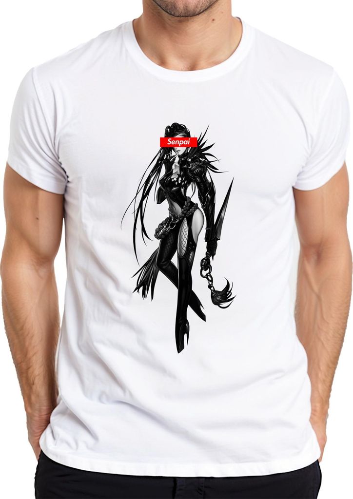 Senpai Anime Gothic Waifu Kämpferin Dunkle Fantasy Manga Otaku Herren T-Shirt, Weiß, 3XL