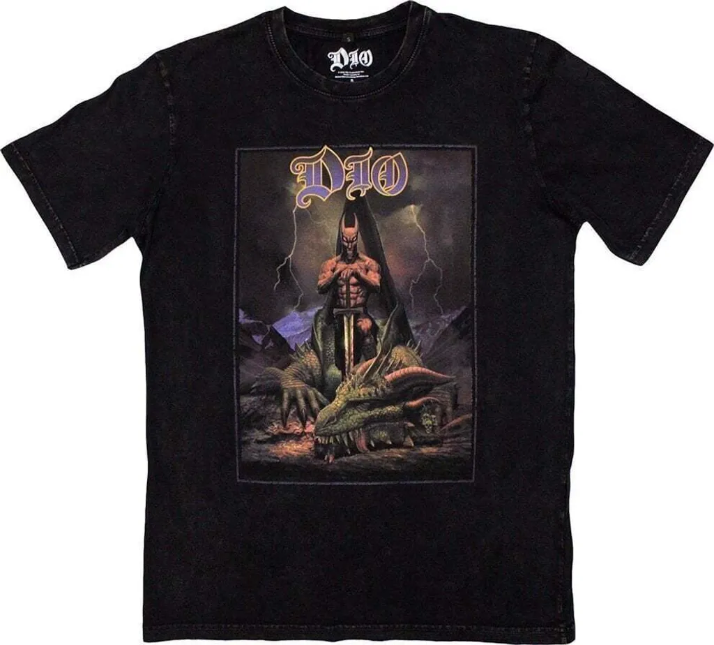 T-shirt Dio Killing The Dragon noir délavé taille S qui ne rétrécit pas