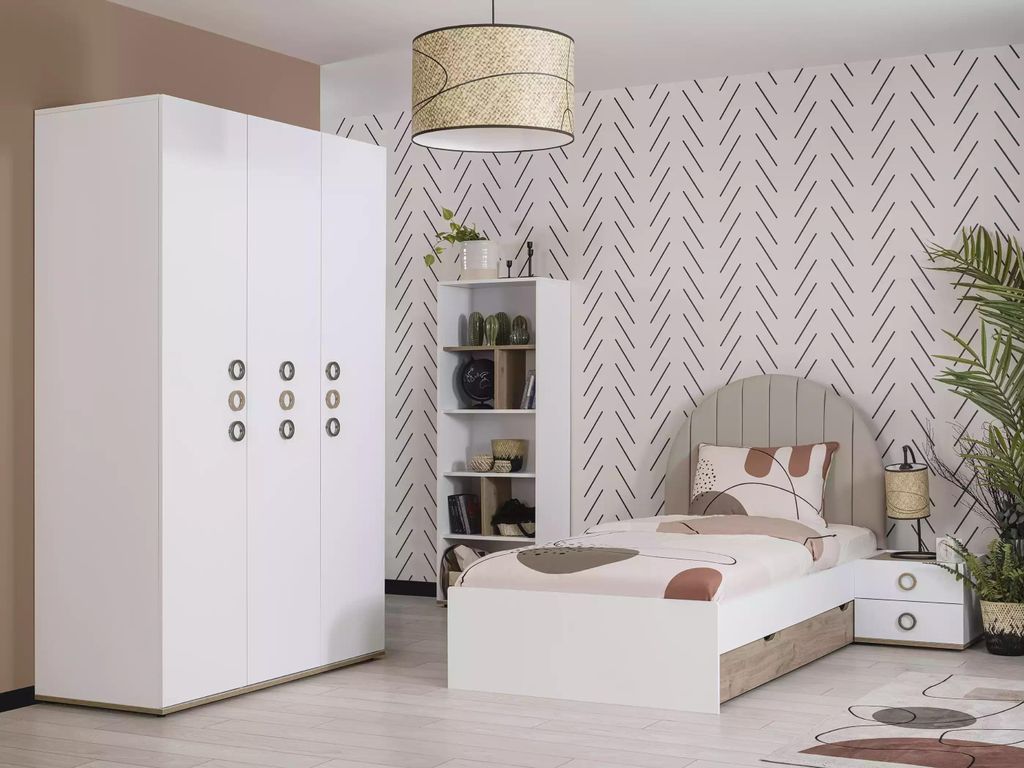 Design Kinderzimmer Komplete Bett Kindermöbel Holz Weiß Set Produktbild 