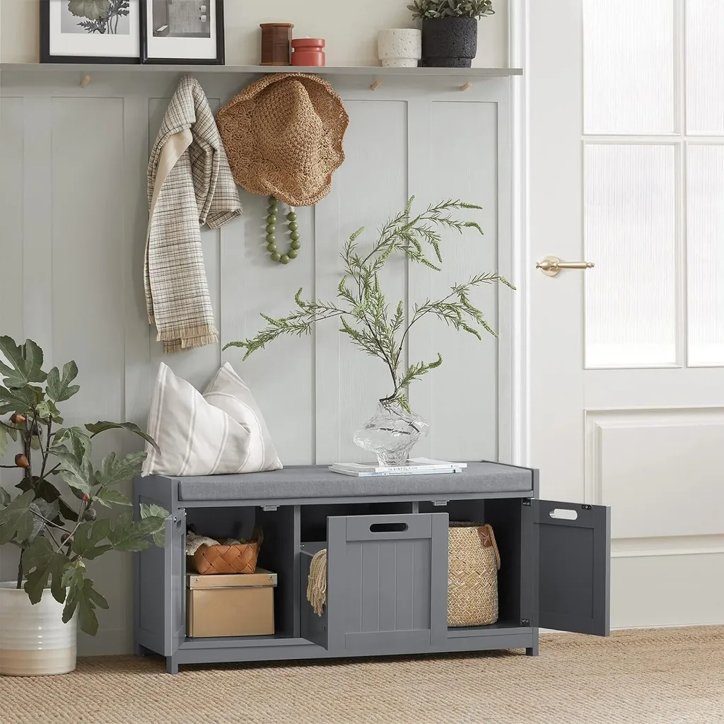 Banc d'Entrée Pratique pour Ranger les Chaussures - Style Gris Moderne - 8