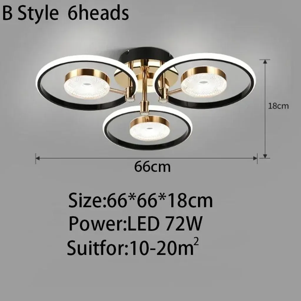 Plafonnier LED sans télécommande, 6 têtes, variateur de couleurs