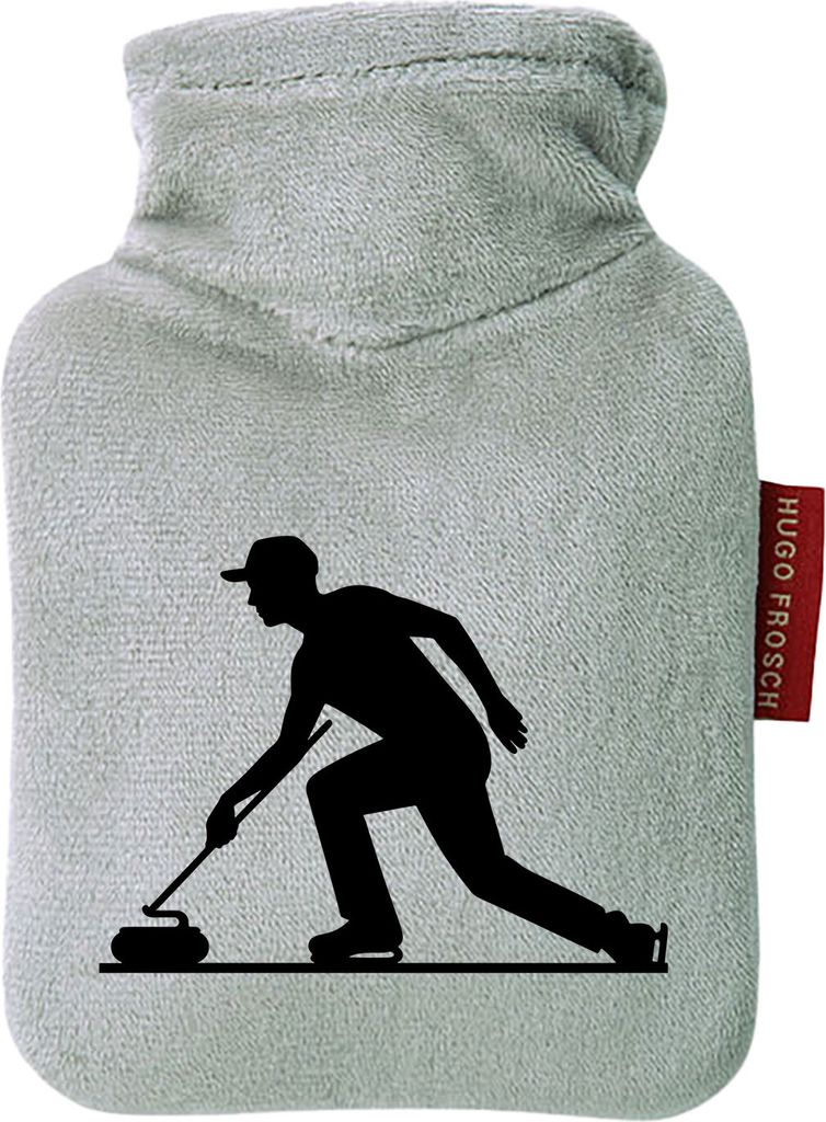 Huuraa Mini-Wärmflasche Curling Silhouette 0,2 Liter Grey Mini Veloursbezug Taschenwärmer Geschenkidee