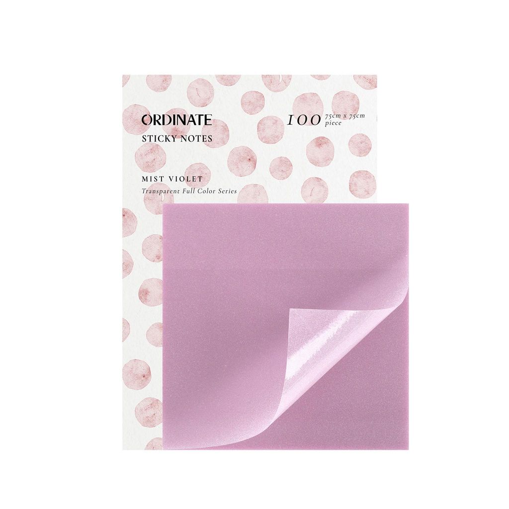 Ordinate Mist Violet Durchsichtige Transparent Sticky Notes Pastell | Bunte Haftnotizen | 75mm Farbige Notizblöcke | Notizzettel Büroartikel