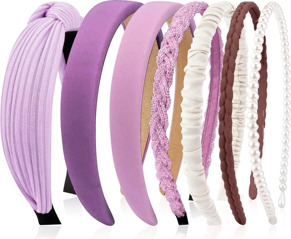 Set 7 Cerchietti con Perle Viola da Donna: Accessori Capelli Eleganti