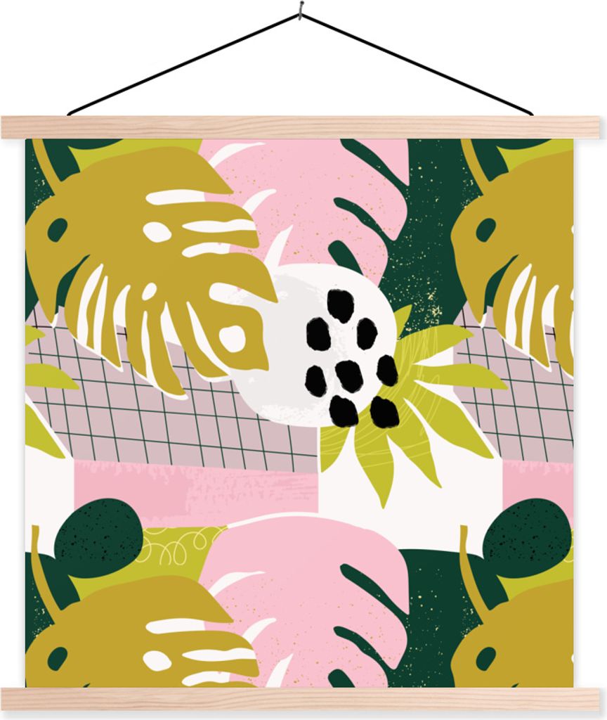 MuchoWow Textilposter Blätter - Tropische Pflanzen - Muster 40x40 cm mit holzfarbenen Rahmen - Posterleiste