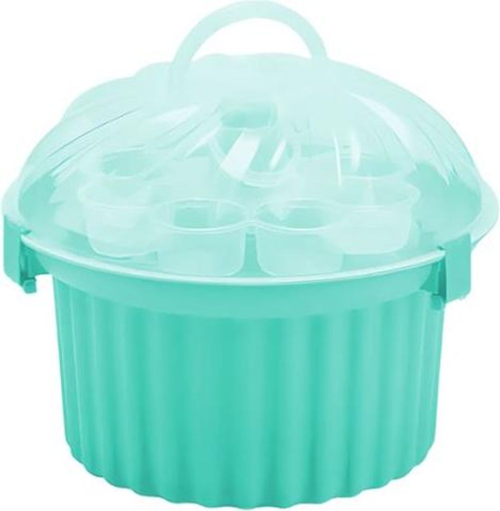 evym Muffin-Cupcake Box Mint, rund aus Kunststoff | Muffinbox Mint, Cupcake Transportbox | Muffin Box geeignet für 24 Muffins und Cupcakes max. Ø6,0