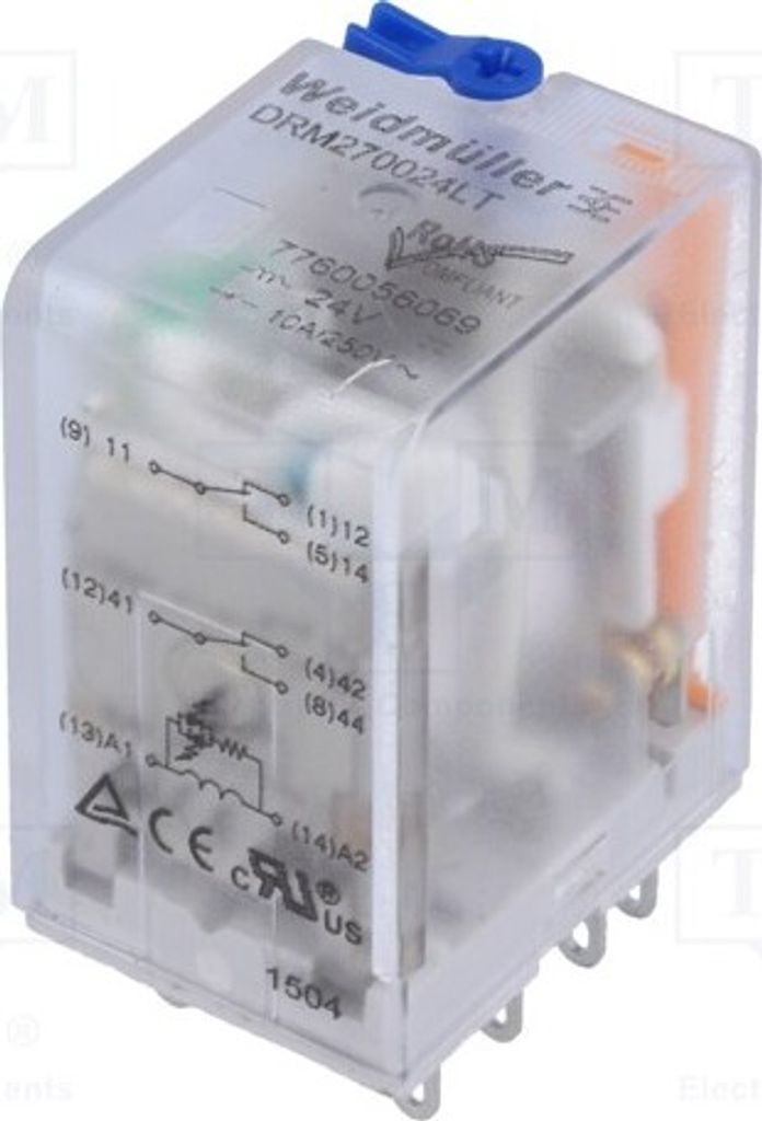 1x Relais: elektromagnetisch 10A/250VAC USpule : 24VDC 10A 7760056069 Elektromag
