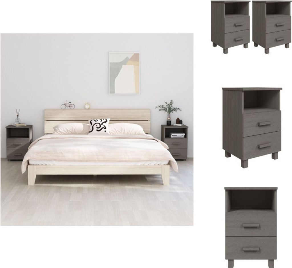 vidaXL Nachttische HAMAR 2 Stk. Hellgrau 40x35x62 cm Produktbild 
