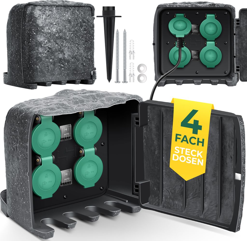 KESSER® Gartensteckdose Steinoptik mit 4 Steckplätzen Produktbild