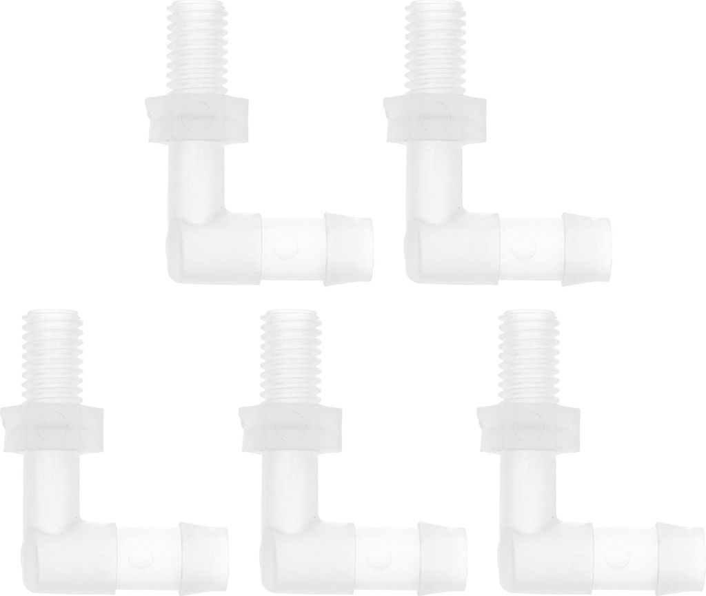 5 Stück Kunststoff-Schlauchstutzen 90° Winkel 5/16" Schlauchstutzen M8 männlich NPT Schlauchtülle Adapter Klar PP