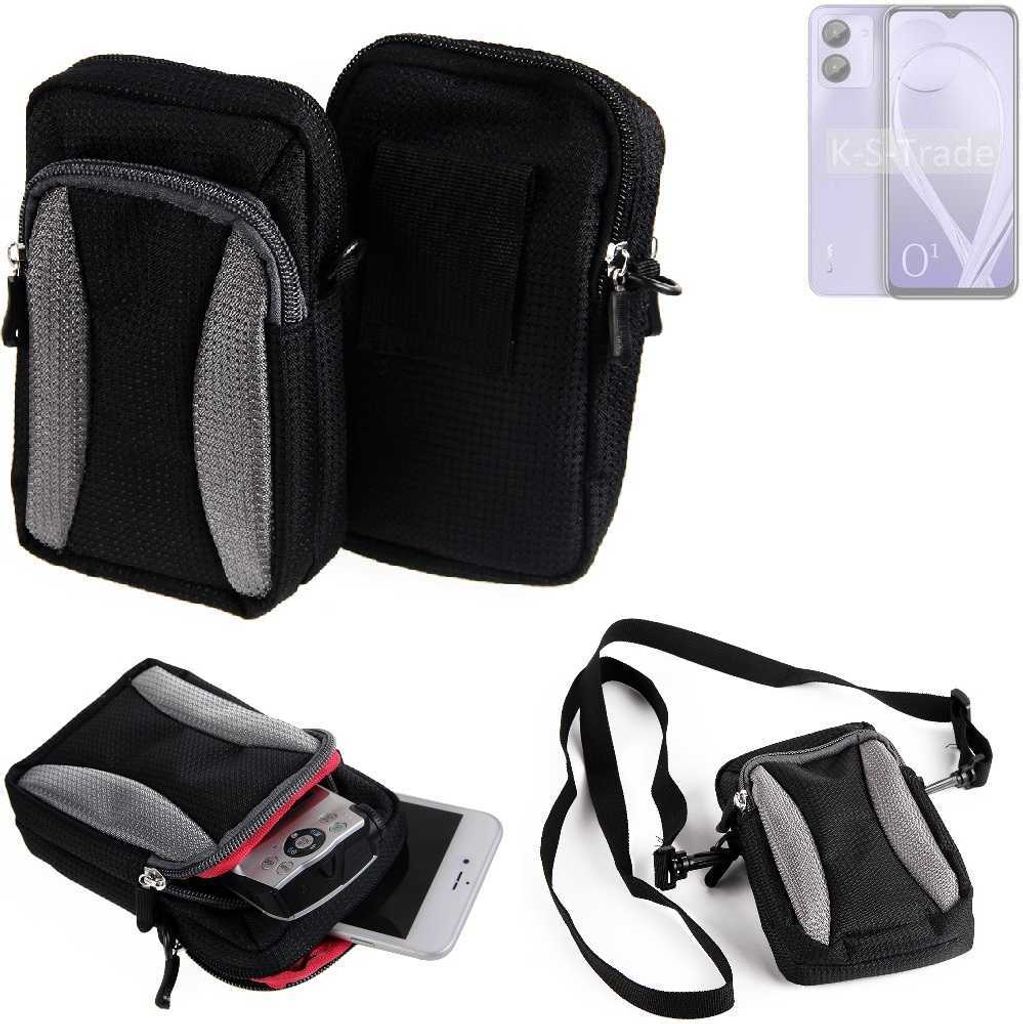 K-S-Trade Holster Schutz Hülle kompatibel mit Lava O1 Handy Hülle Gürteltasche Umhängetasche mit Zusatzfach schwarz