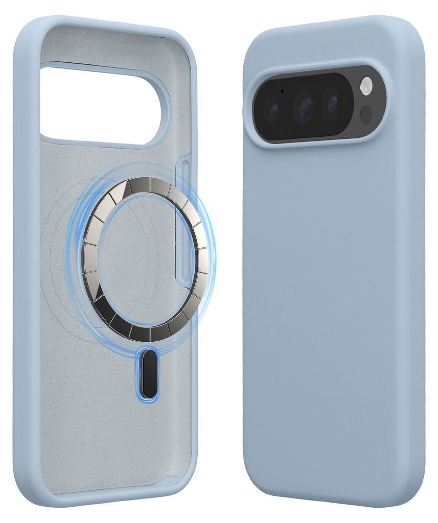kwmobile Hülle kompatibel mit Google Pixel 10 / Pixel 10 Pro Hülle - magnetisches Silikon Case kompatibel mit MagSafe - Cover gummiert Hellblau matt