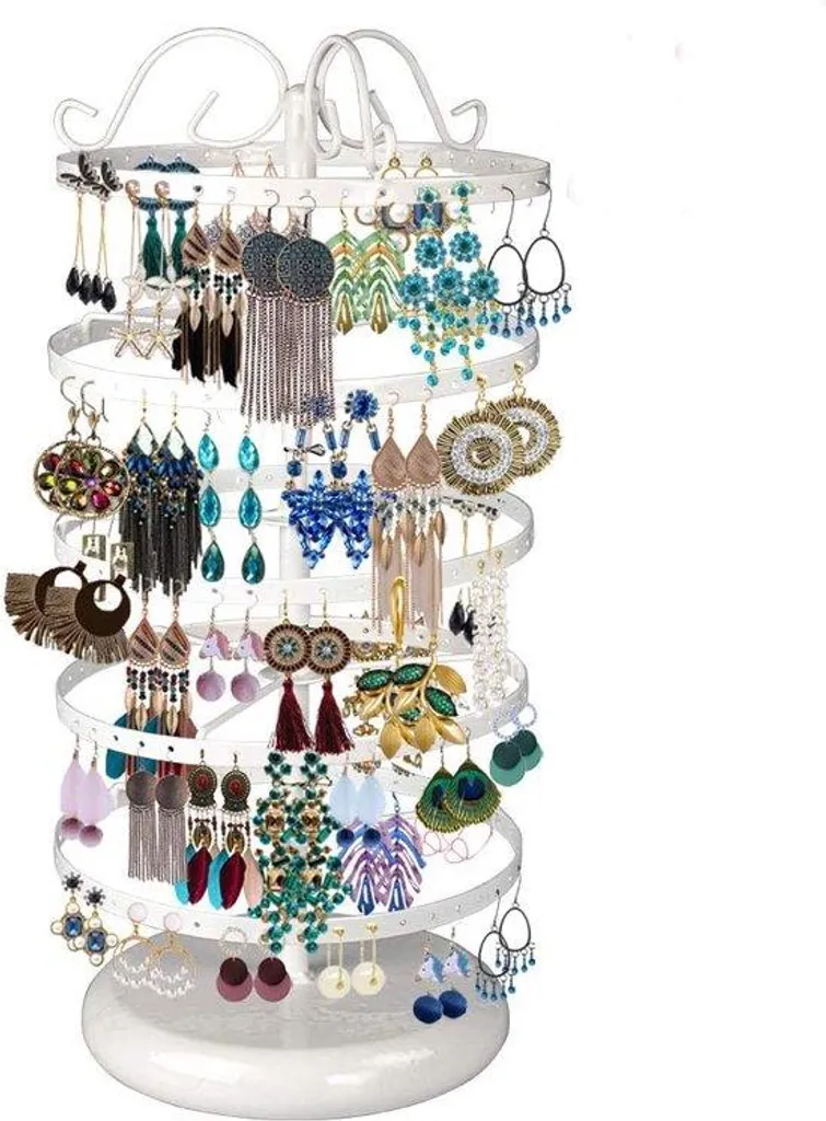 Porte-bijoux rotatif métal blanc : fini les boucles d'oreilles perdues
