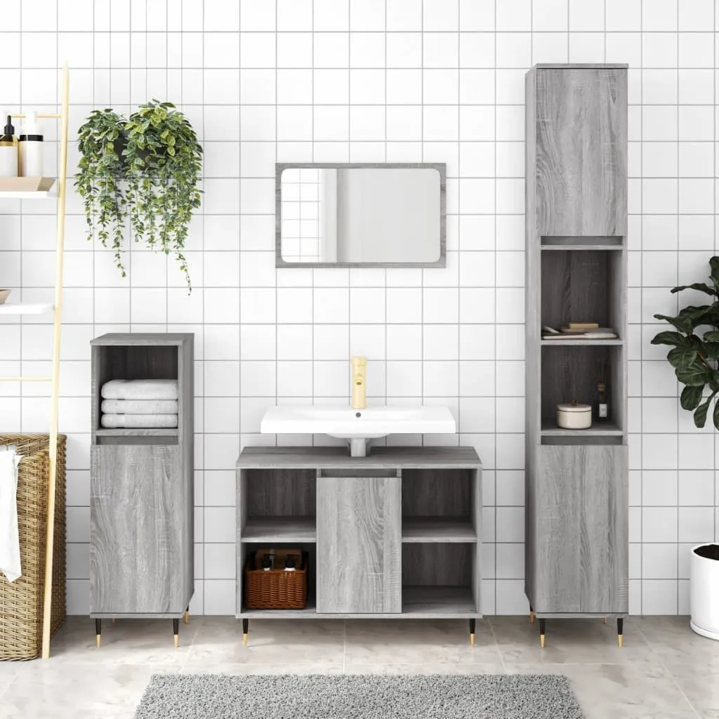 The Living Store Mobile da bagno Grigio Sonoma 80x33x60 cm Materiale in legno
