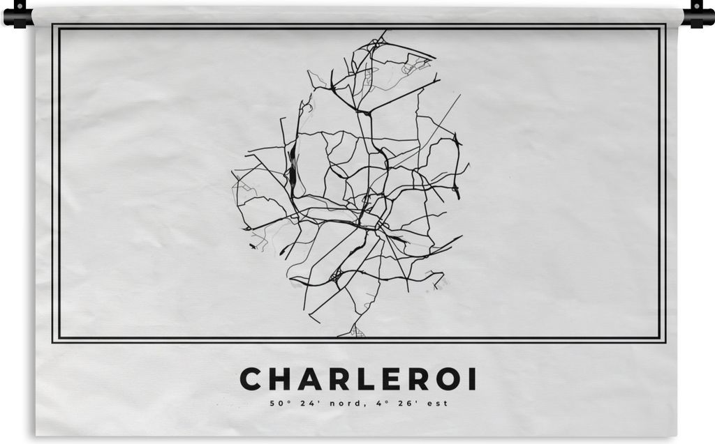 MuchoWow Wandteppich Wandbehang Stadtplan - Schwarz und weiß - Karte - Charleroi - Belgien - Karte 60x40 cm Tapisserie Dekoration Wandtuch - Wan...