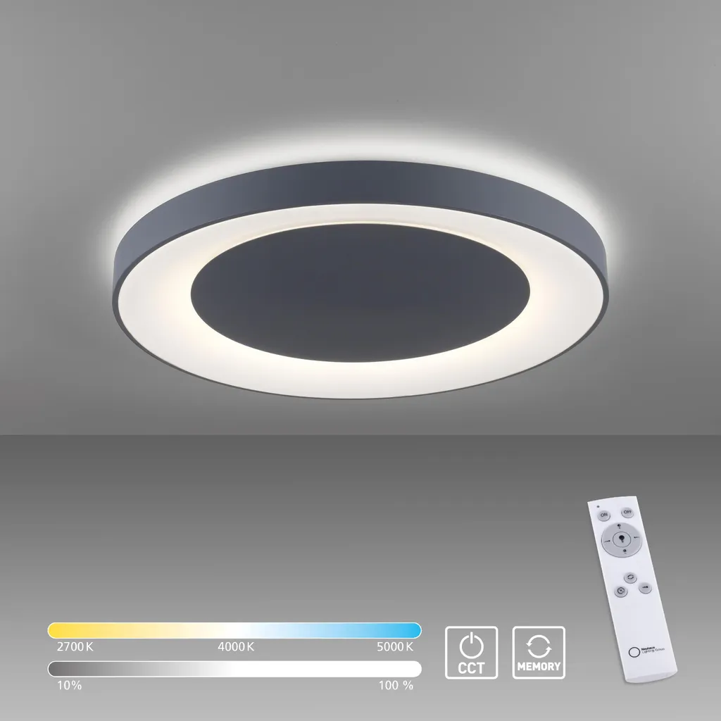 Plafonnier LED 6600lm ultra puissant, intensité CCT ajustable, gris 54W