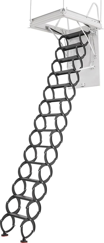 SucceBuy Dachbodentreppe aus Stahl, Scherentreppe, höhenverstellbar 3,2-3,35 m