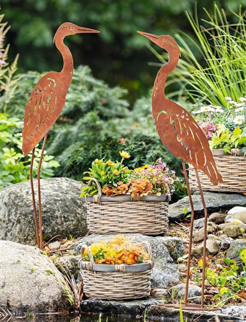 2x Dekovogel aus Metall mit Echtrost Finish, 88 cm hoch, Garten Dekofigur, Gartendeko für Draußen