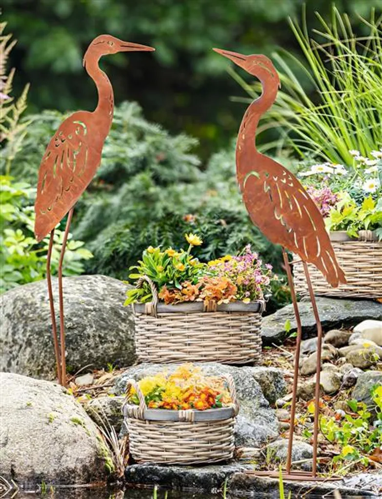 Décoration de jardin oiseaux en métal à piquer - Set de 2 format 88 cm