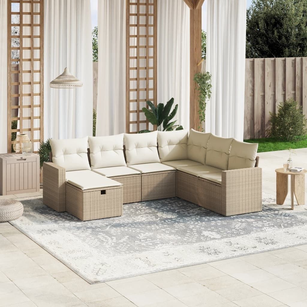Maison Exclusive - 7-tlg. Garten-Sofagarnitur mit Kissen Beige Poly Rattan