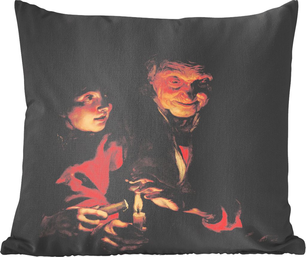 MuchoWow Zierkissen Sofakissen Wohnzimmer Dekokissen 45x45 cm Alte Frau und Junge mit Kerzen - Gemälde von Peter Paul Rubens - Schlafpolster - P...