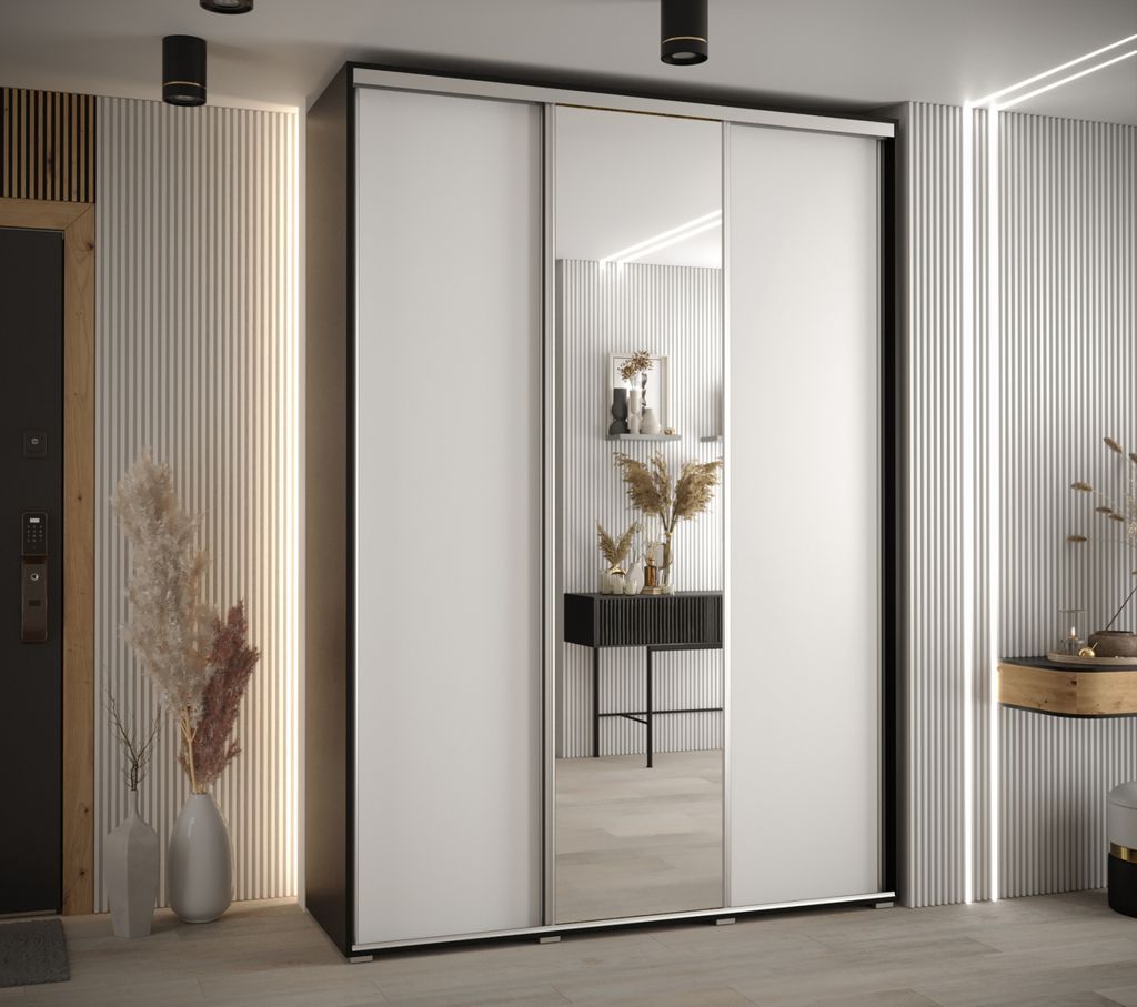 Kleiderschrank ASIRI 3 – 180/45 cm, schwarz/weiß/silber