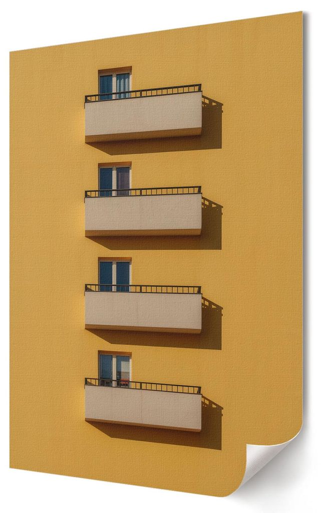 Gelbe Architektur- Kunstdruck A3 (29x42 cm) - Minimalistisch, Modern- Wandbild für Wohnzimmer Schlafzimmer & Flur, Modernes Poster Wanddeko, Unger...