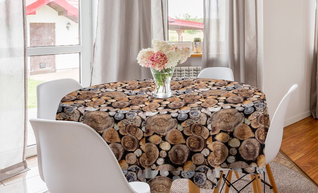 ABAKUHAUS Rustikal Runde Tischdecke, Holzscheite Eiche, Kreis Tischdecke Abdeckung für Esszimmer Küche Dekoration, 150 cm, Pale Sand Brown