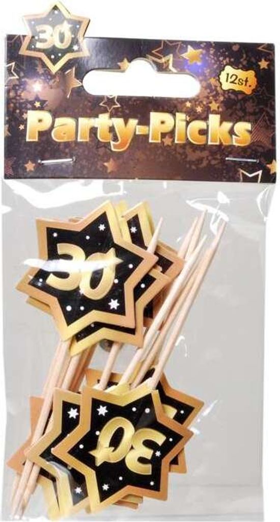 6 Party-Picks Kuchendeko Geburtstag 30 schwarz-gold Produktbild 