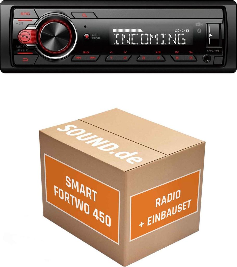 Autoradio Einbaupaket mit Pioneer MVH330DAB passend für Smart Fortwo 450 dunkelgrau | Bluetooth Telefonieren