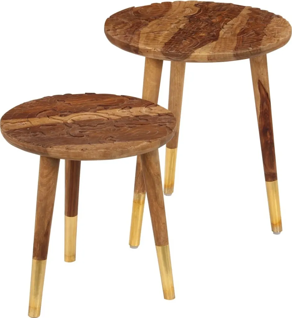 Tavolini da Caffè 2 Pezzi Legno Massiccio - Set Salotto Artigianale