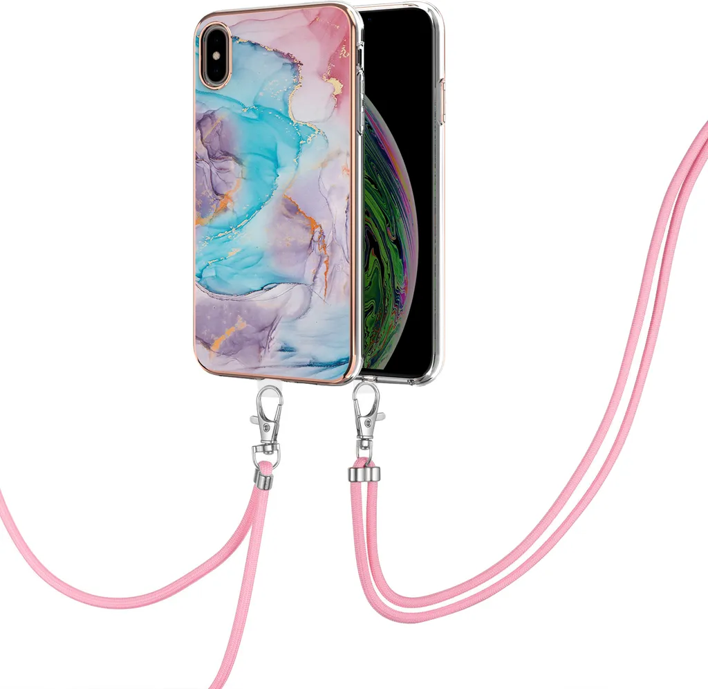 Custodia iPhone XS Max con Cinturino Blu - Cover TPU Fantasia Elegante