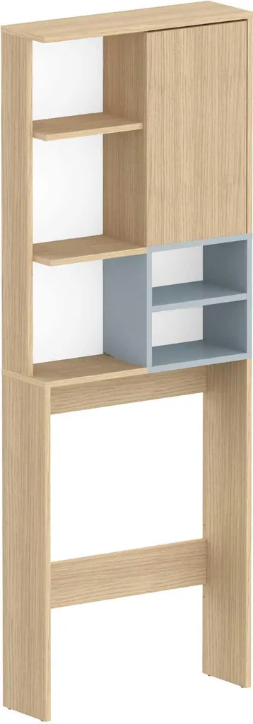 Armoire de toilette gain de place chêne et gris céladon 179 cm haut