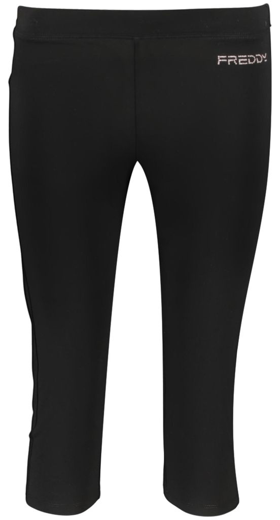 Kurze schwarze Leggings für Damen mit elastischem Bund und Applikation