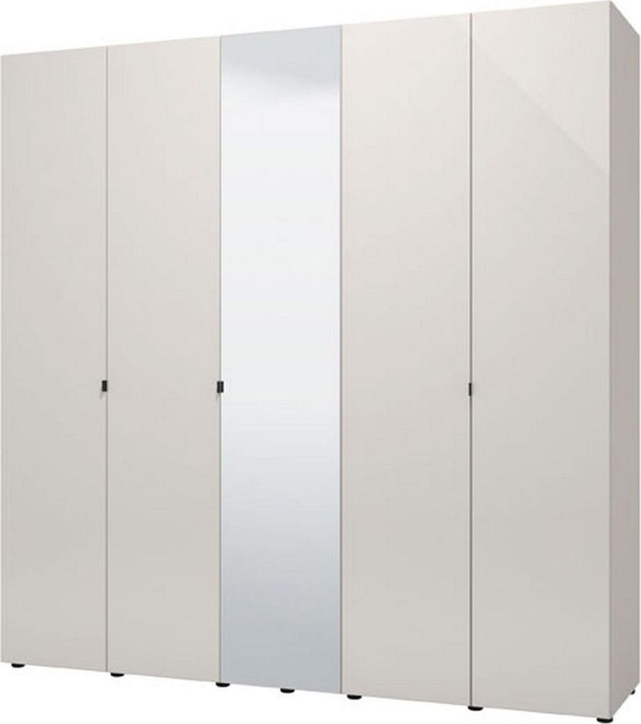 Dmora Großer Kleiderschrank Quarrata 224x227h cm Weiß Creme, Kleiderständer 8 Ablagen