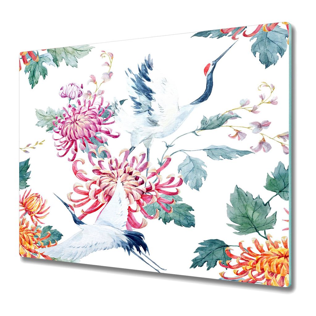 Küche Teller - Schneidebrett Glas - Herdabdeckung - 60x52 - Blumen Kranich zerbrechlich