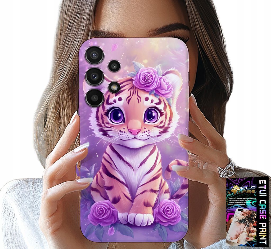 Gehäuse Für Samsung Galaxy A13 4G - Süsser Tiger Auf Rosa Hintergrund + Glas