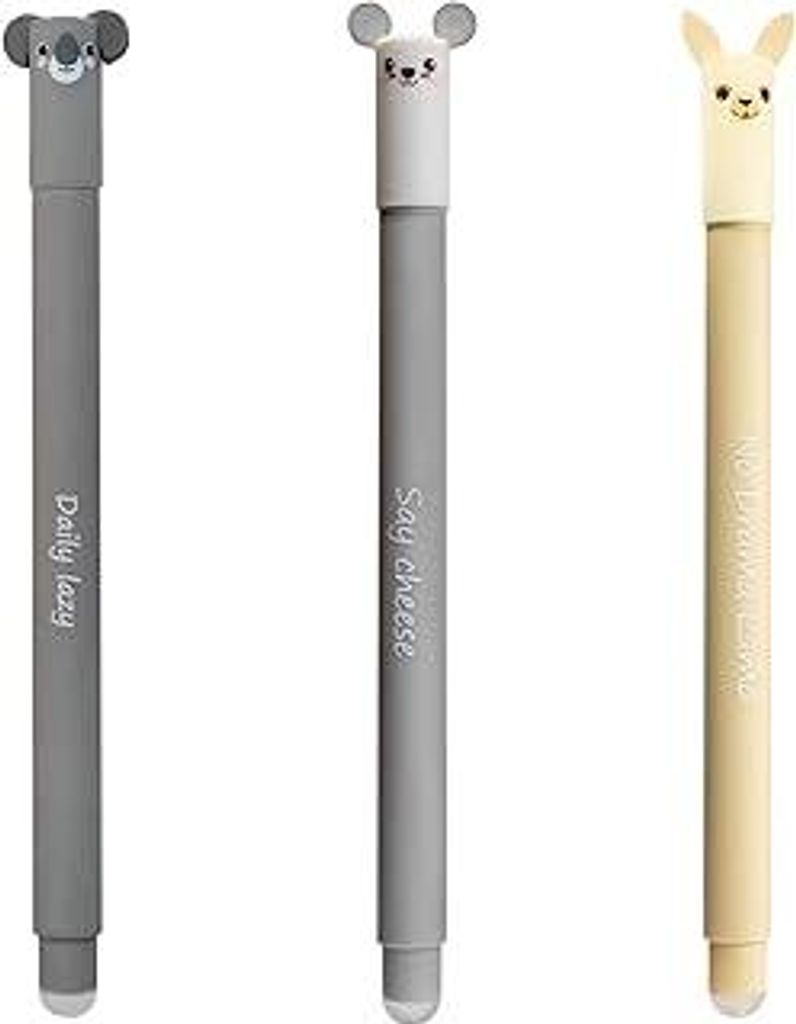 EBERHARD FABER 599019 - Tintenroller radierbar, 3 Animal Erase it Lama, Koala, Maus, Gelschreiber blau 0,7 mm