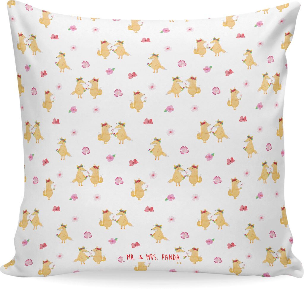 Mr. & Mrs. Panda Kissen 40x40 Fuchs Blumen - Weiß - Geschenk, kuschelkissen, Blume, Freundin, Deko, zier, Boho, Liebe, Blumenliebe, bedruckt, Sofa...