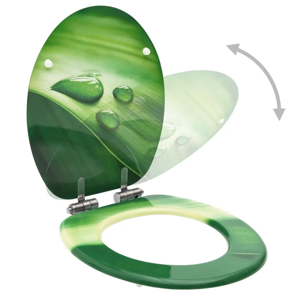 Coppia Sedili WC MDF Verde Gocce d'Acqua - Chiusura Soft-Close Silenziosa
