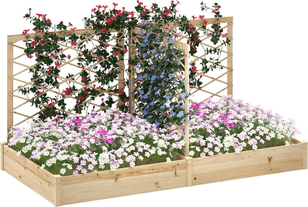 Outsunny Pflanzkasten mit 3 modularen Rankgittern, Hochbeet, Pflanzkasten fš¹r den Au?enbereich, Blumenkasten aus Holz fš¹r Balkon, Terrasse, P...
