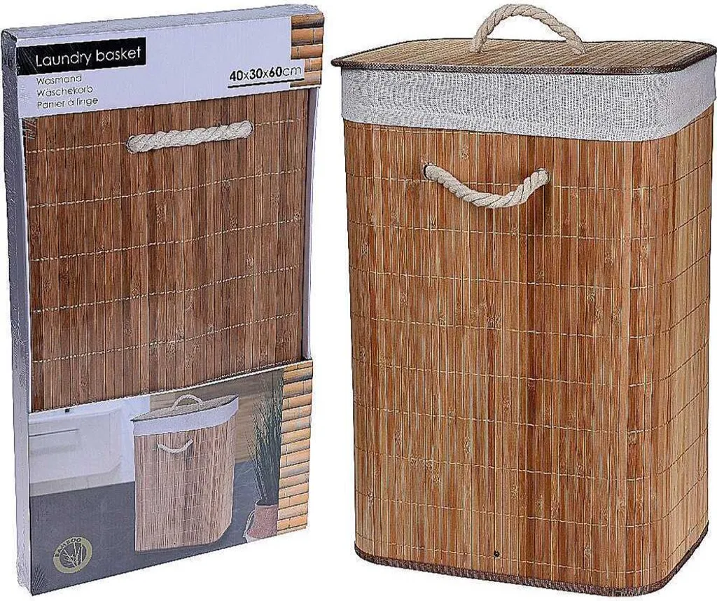 Cesto Biancheria Bambù Marrone 40x30x60cm - Portabiancheria Pieghevole 72L