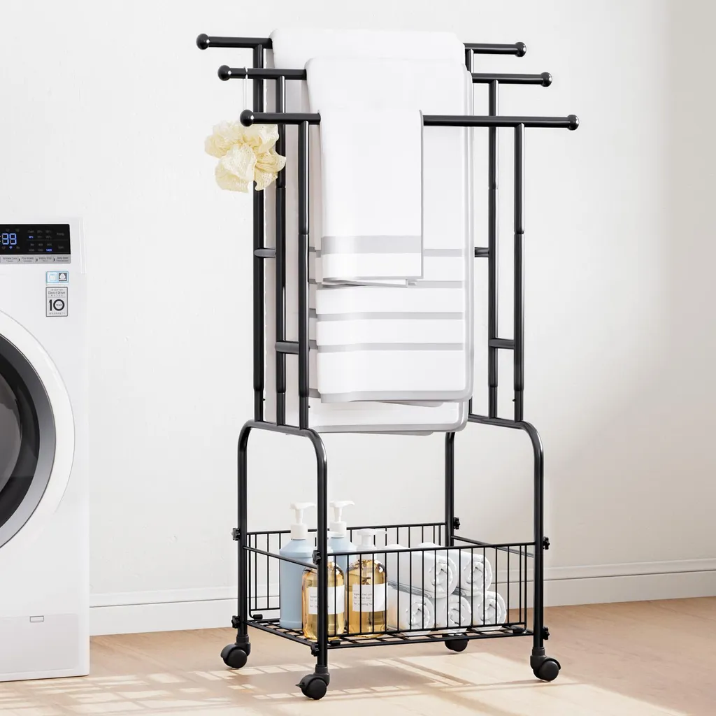 Yorbay Portasciugamani Salvaspazio con Ruote | Organizzatore Bagno 3 Barre