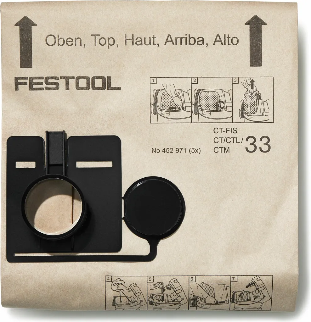 FESTOOL FIS-CT33 Sacchetti Filtranti 452971 - Set 5 Pezzi Originali