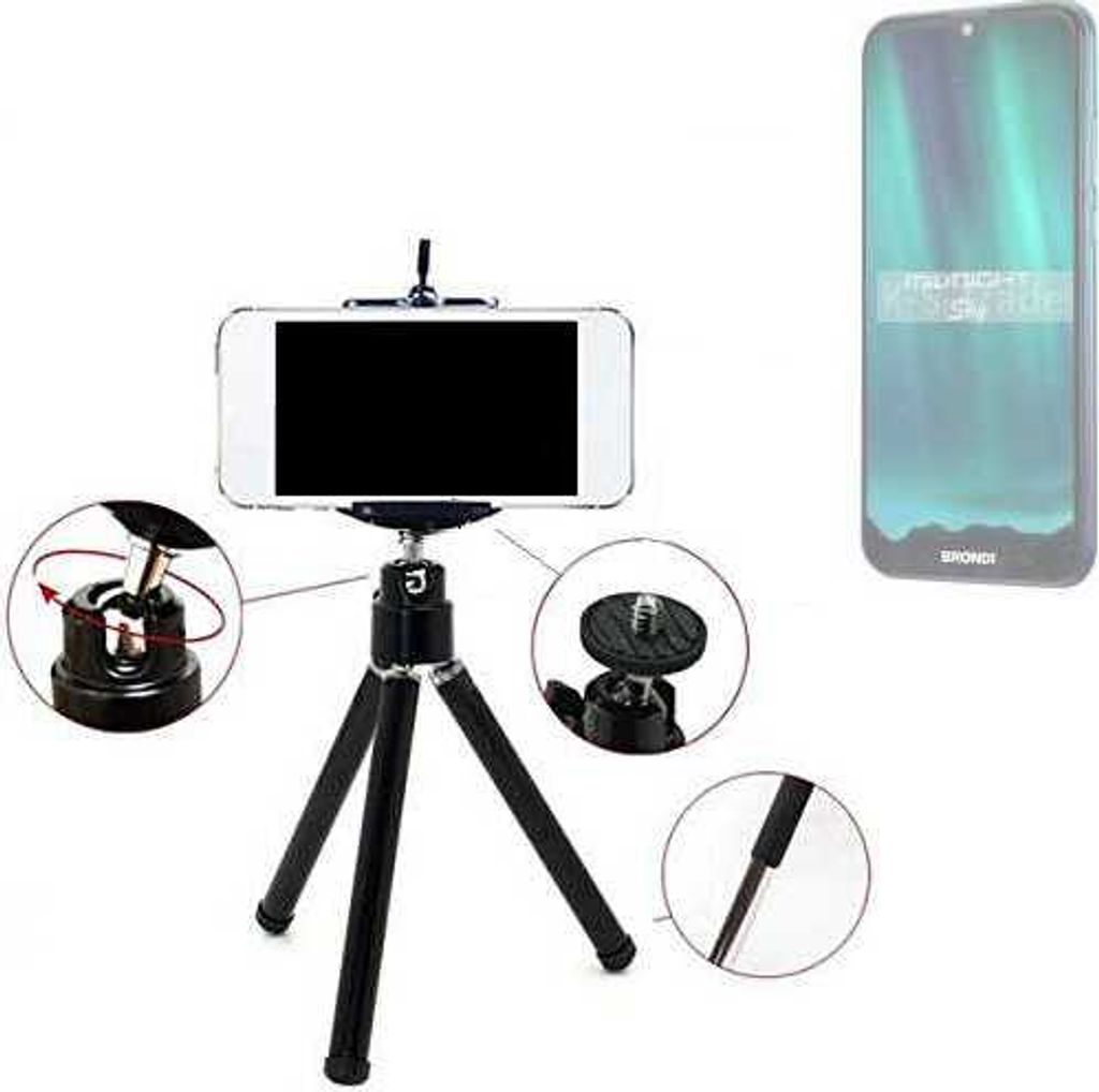 K-S-Trade Smartphone Stativ Dreibein kompatibel mit Brondi Midnight Sky Tripod aus Aluminium Klemmstativ Stativ Adapter für Mobiltelefone schwarz 1x